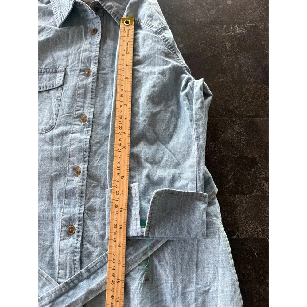J. Peterman Womens Large Indigo Cotton Chambray Shirt Dress Cowgirl Boho Western - Picture 14 of 14